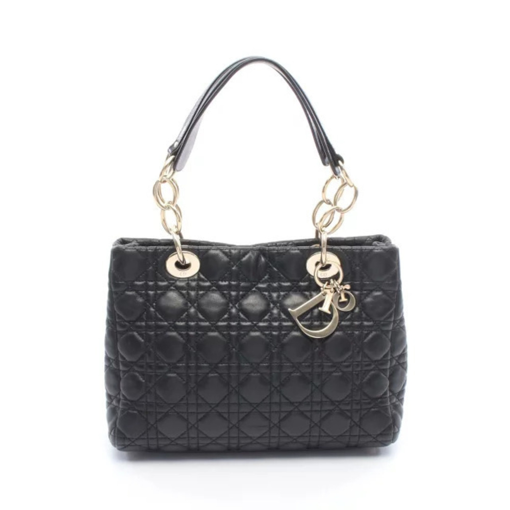 Christian Dior Cannage Tote Bag Lambskin Leather Black